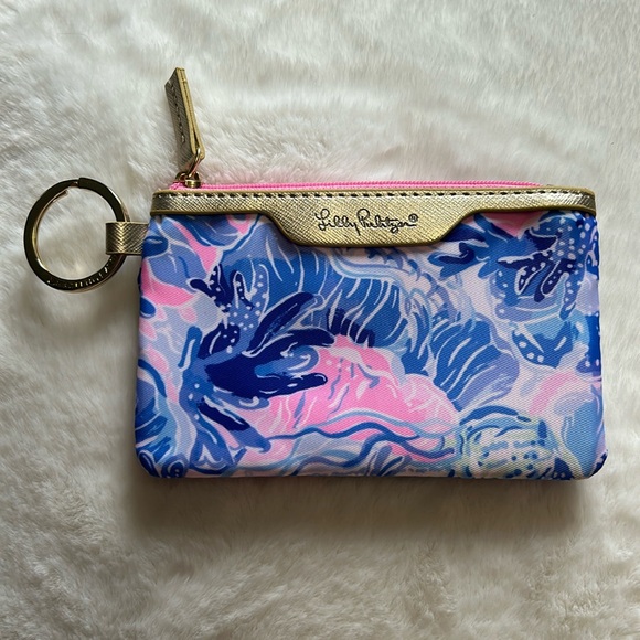 NWT Lilly Pulitzer ID Case/Wallet- Pink & Blue w/Gold Accents - Picture 1 of 5